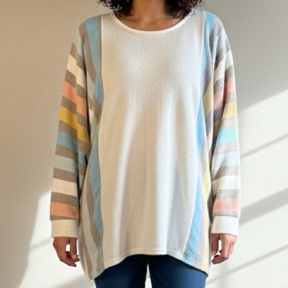 Lovely Melody US-Made Pastel Striped Oversized Dolman Sweater 1XL Plus Size Boho